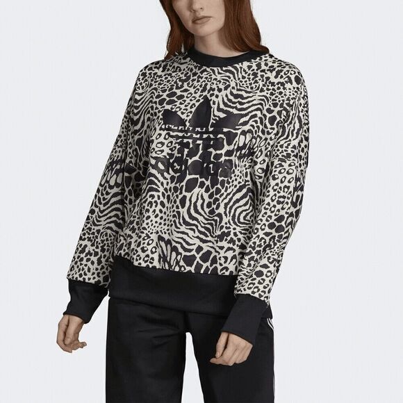 Adidas Originals Leopard Print Sweatshirt Crewneck Women's Size Small Oversized - Picture 2 of 6